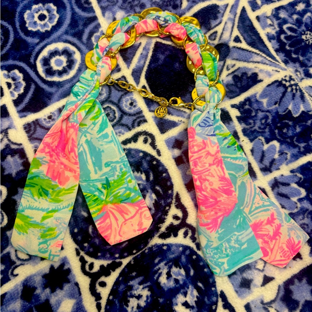 EUC Lilly Pulitzer silk floral and gold clasp bracelet